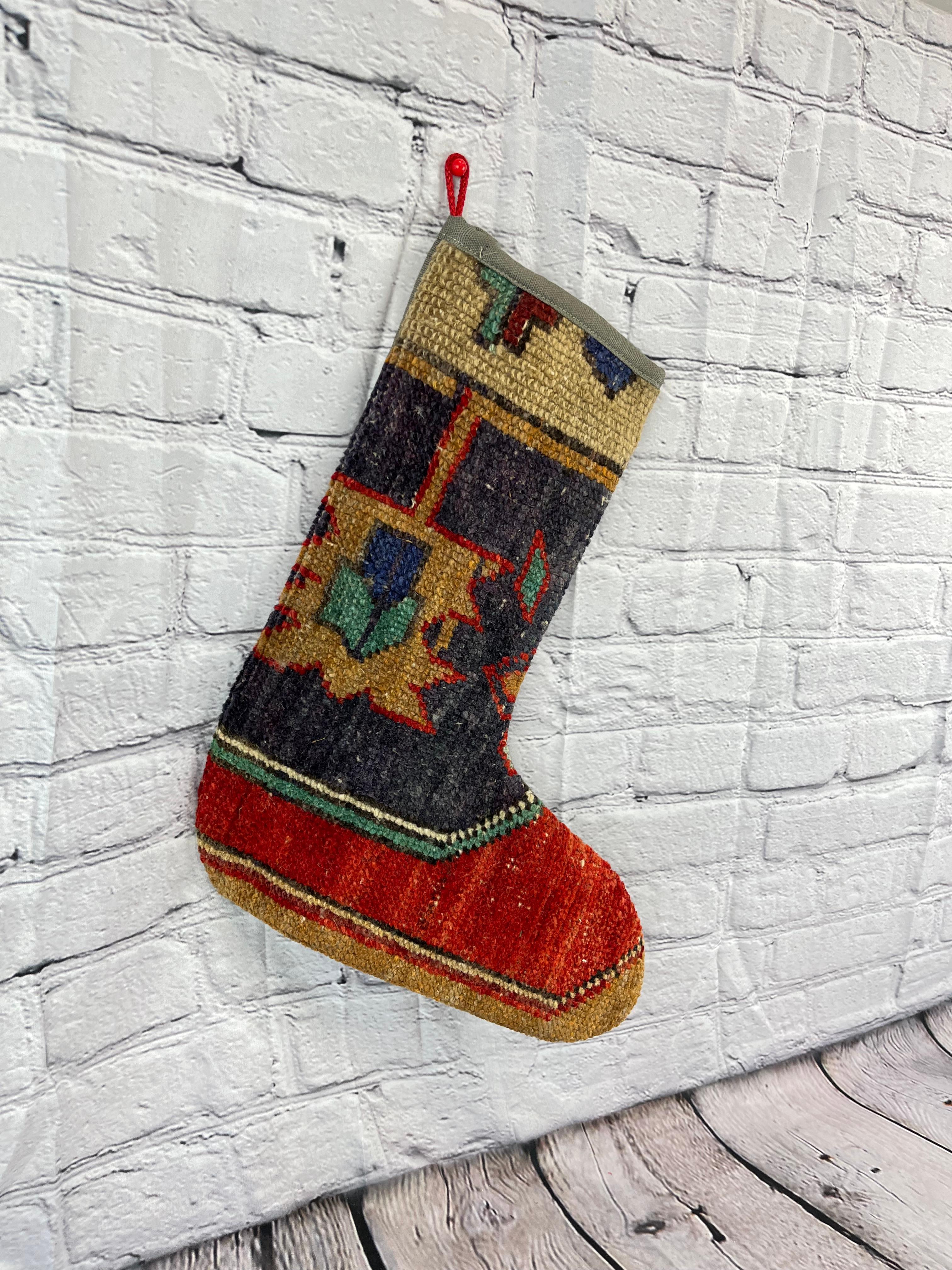 Handgefertigter türkischer Teppich, Weihnachts Stocking, Vintage (Türkisch) im Angebot