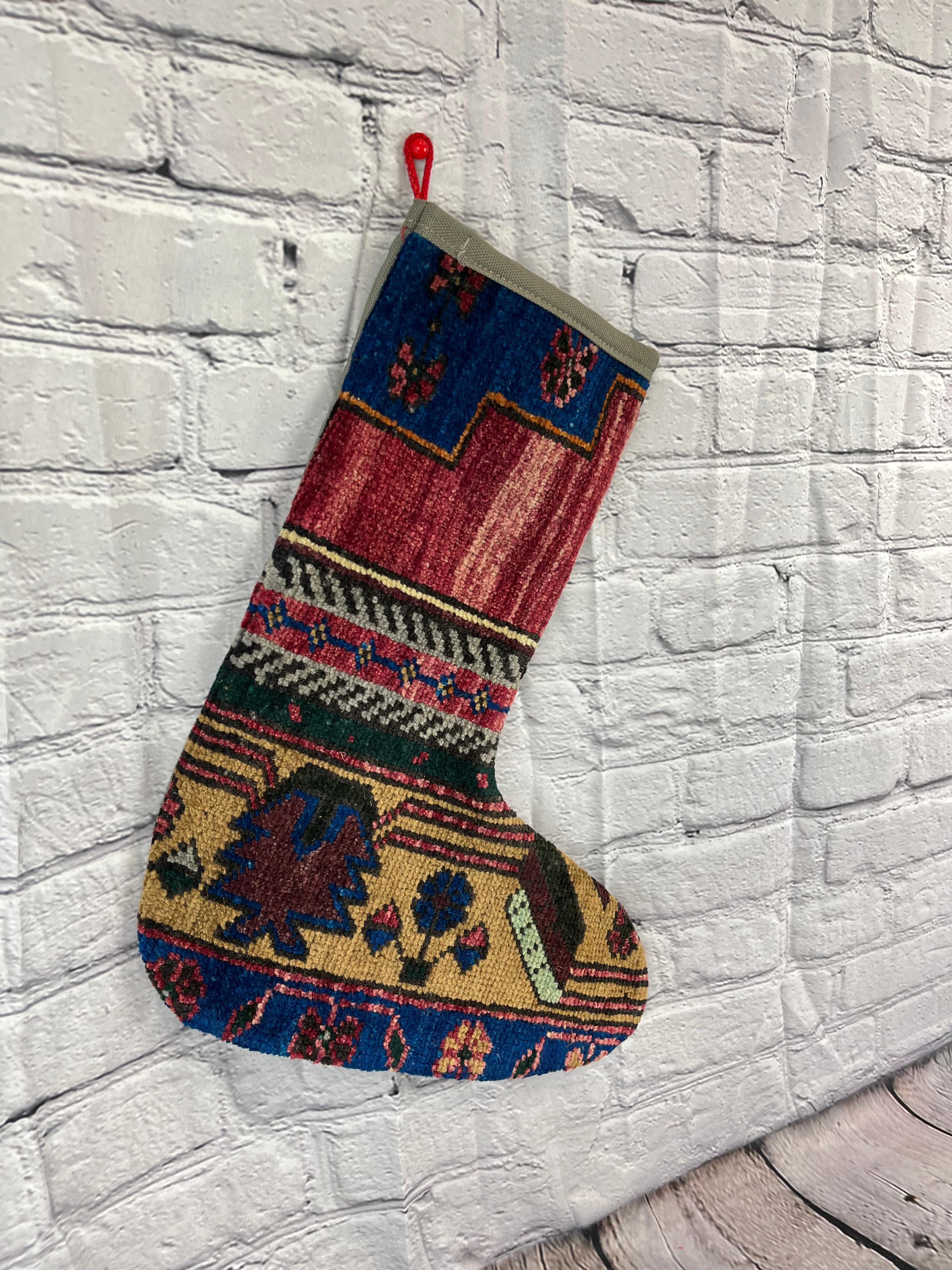Handgefertigter türkischer Teppich, Weihnachts Stocking, Vintage (Türkisch) im Angebot