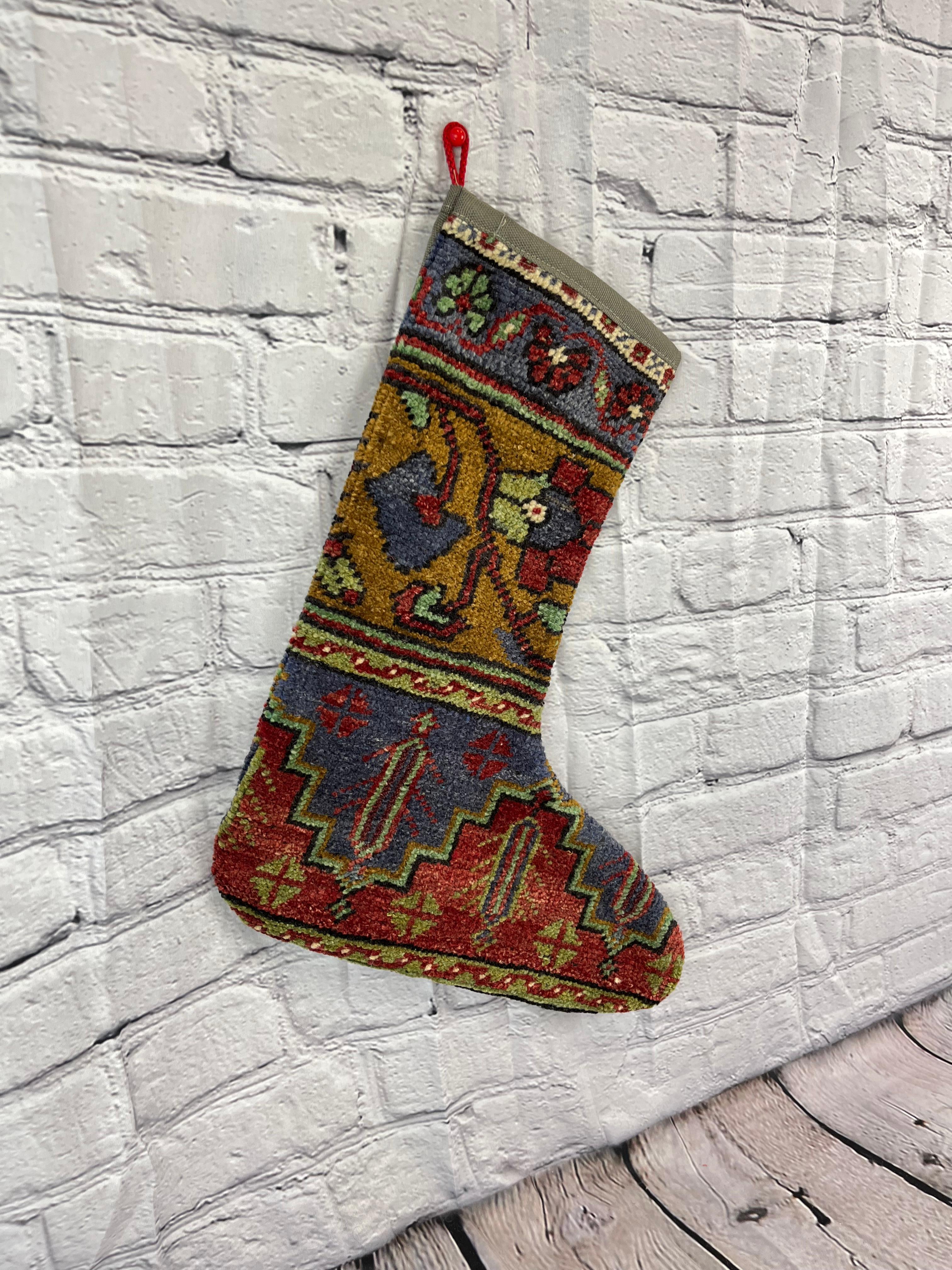 Handgefertigter türkischer Teppich, Weihnachts Stocking, Vintage (Türkisch) im Angebot