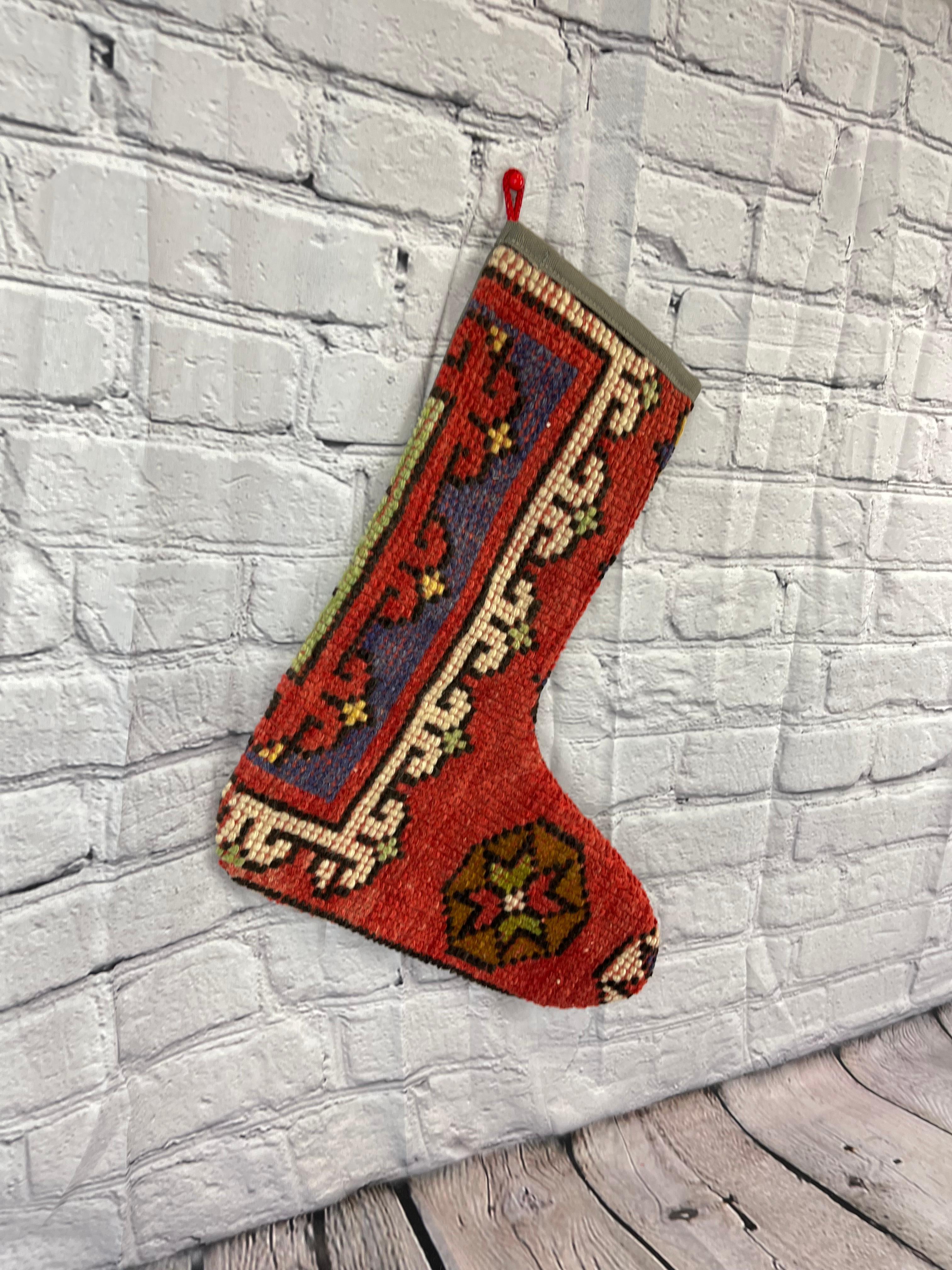 Handgefertigter türkischer Teppich, Weihnachts Stocking, Vintage (Türkisch) im Angebot