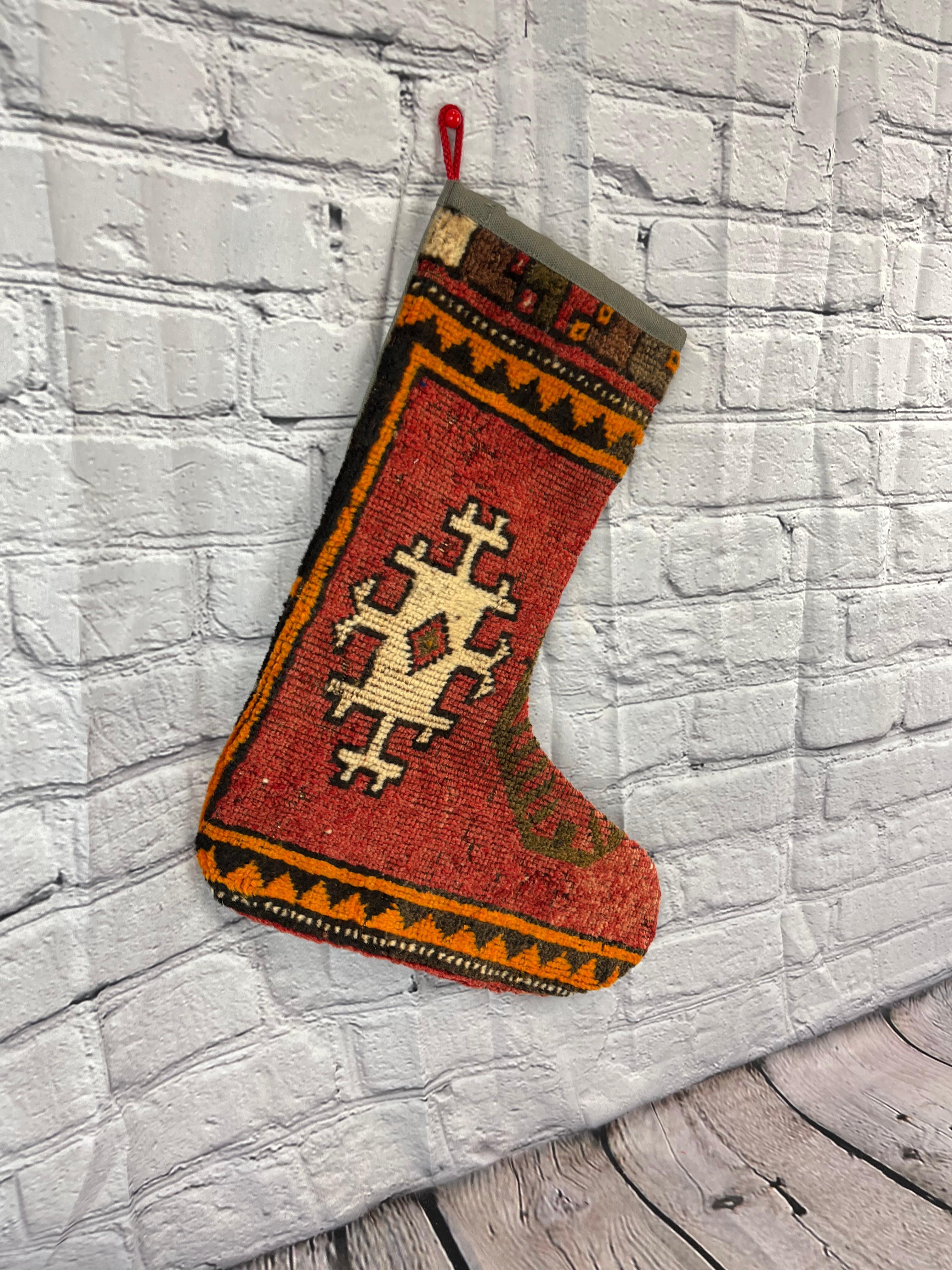 Handgefertigter türkischer Teppich, Weihnachts Stocking, Vintage (Türkisch) im Angebot