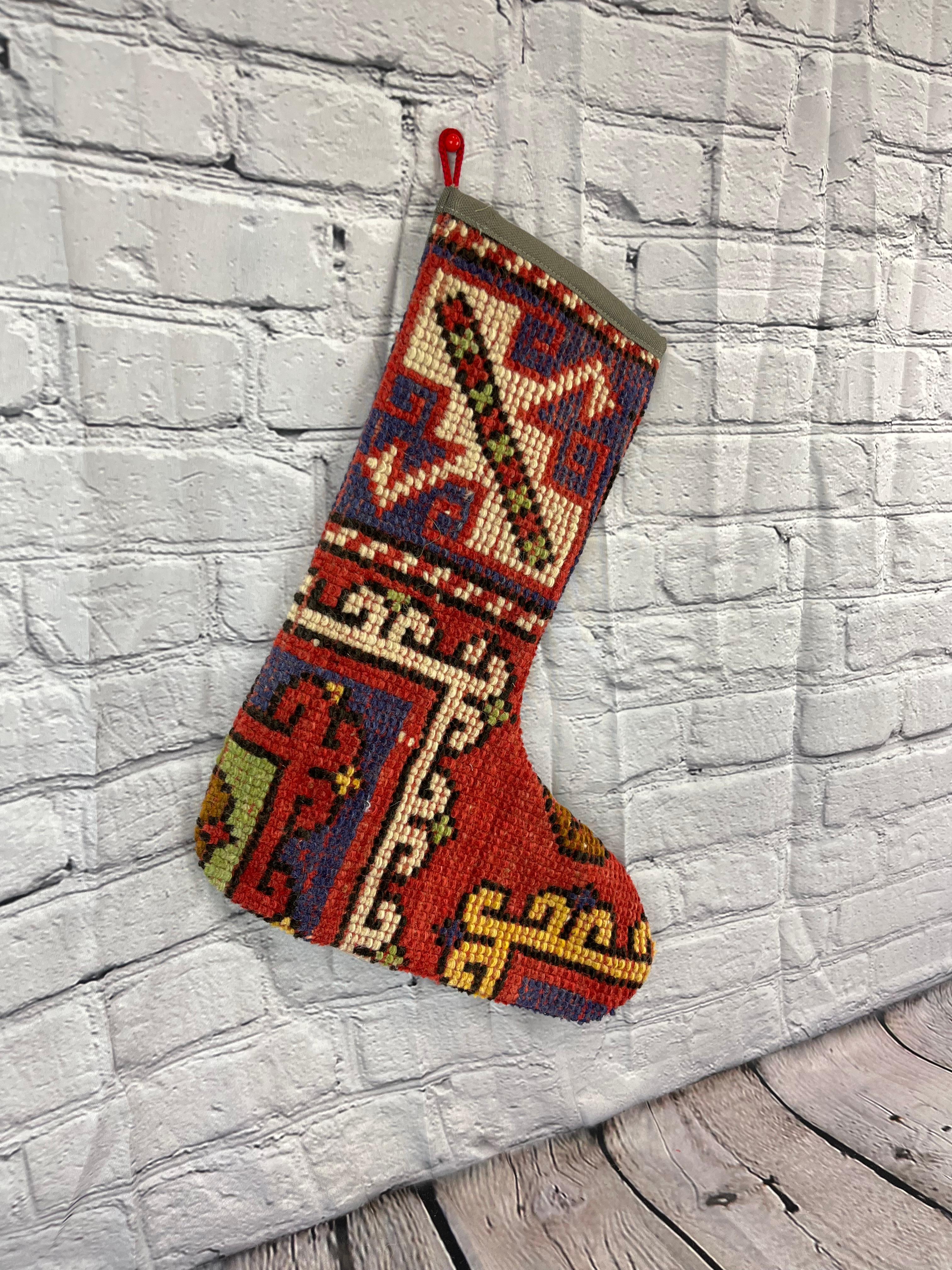 Handgefertigter türkischer Teppich, Weihnachts Stocking, Vintage (Türkisch) im Angebot