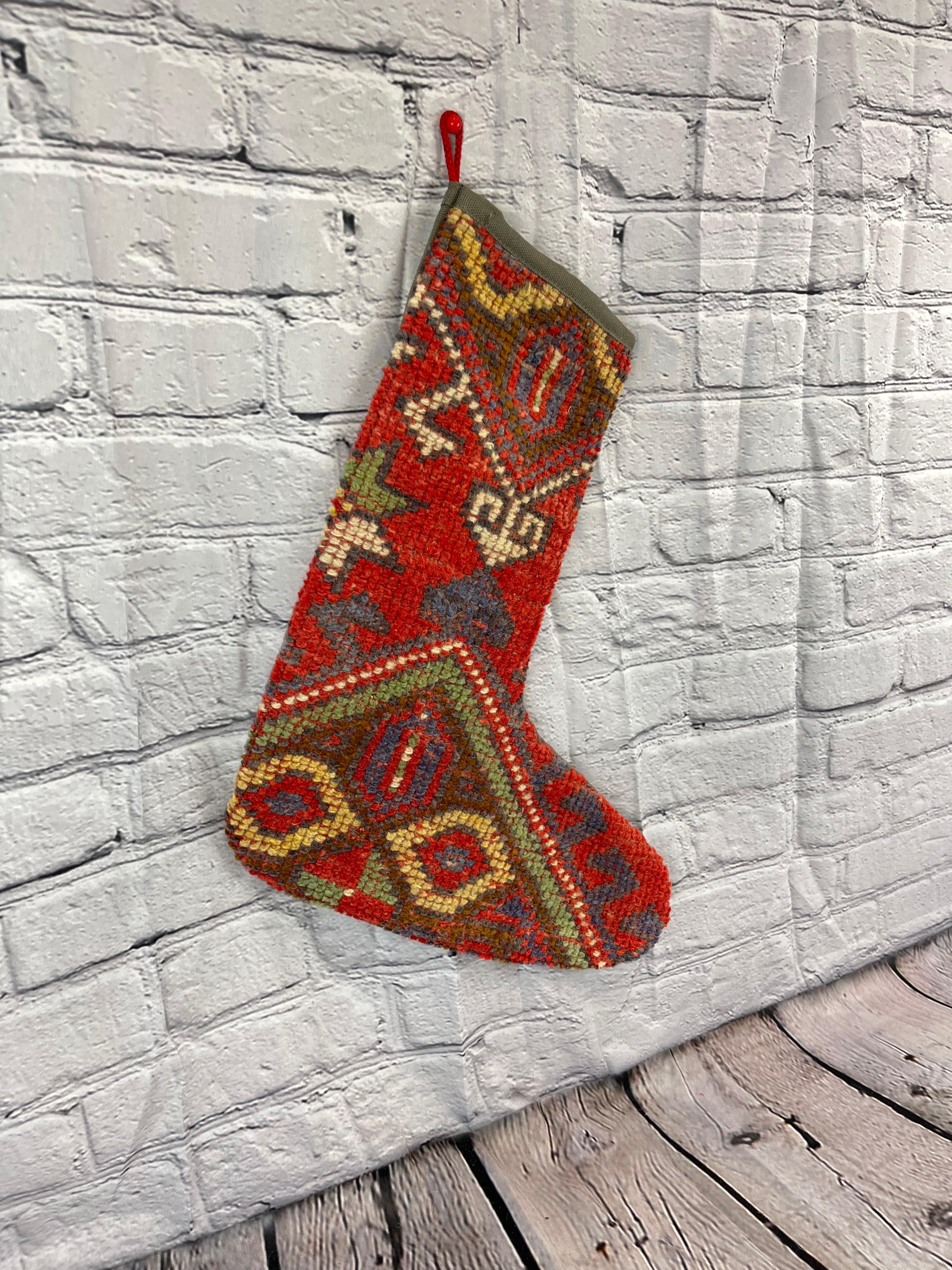 Handgefertigter türkischer Teppich, Weihnachts Stocking, Vintage (Türkisch) im Angebot