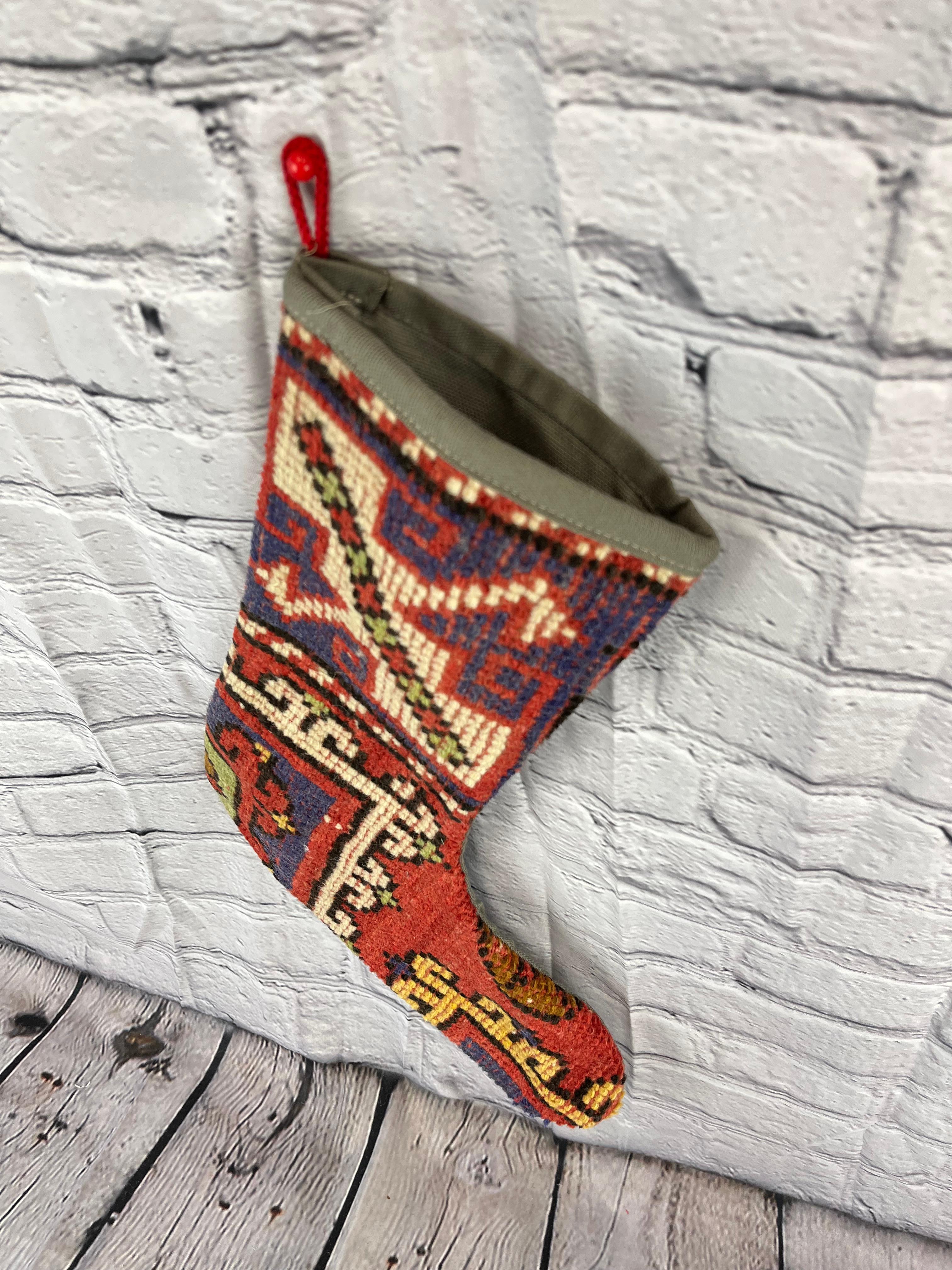 Handgefertigter türkischer Teppich, Weihnachts Stocking, Vintage (Handgeknüpft) im Angebot