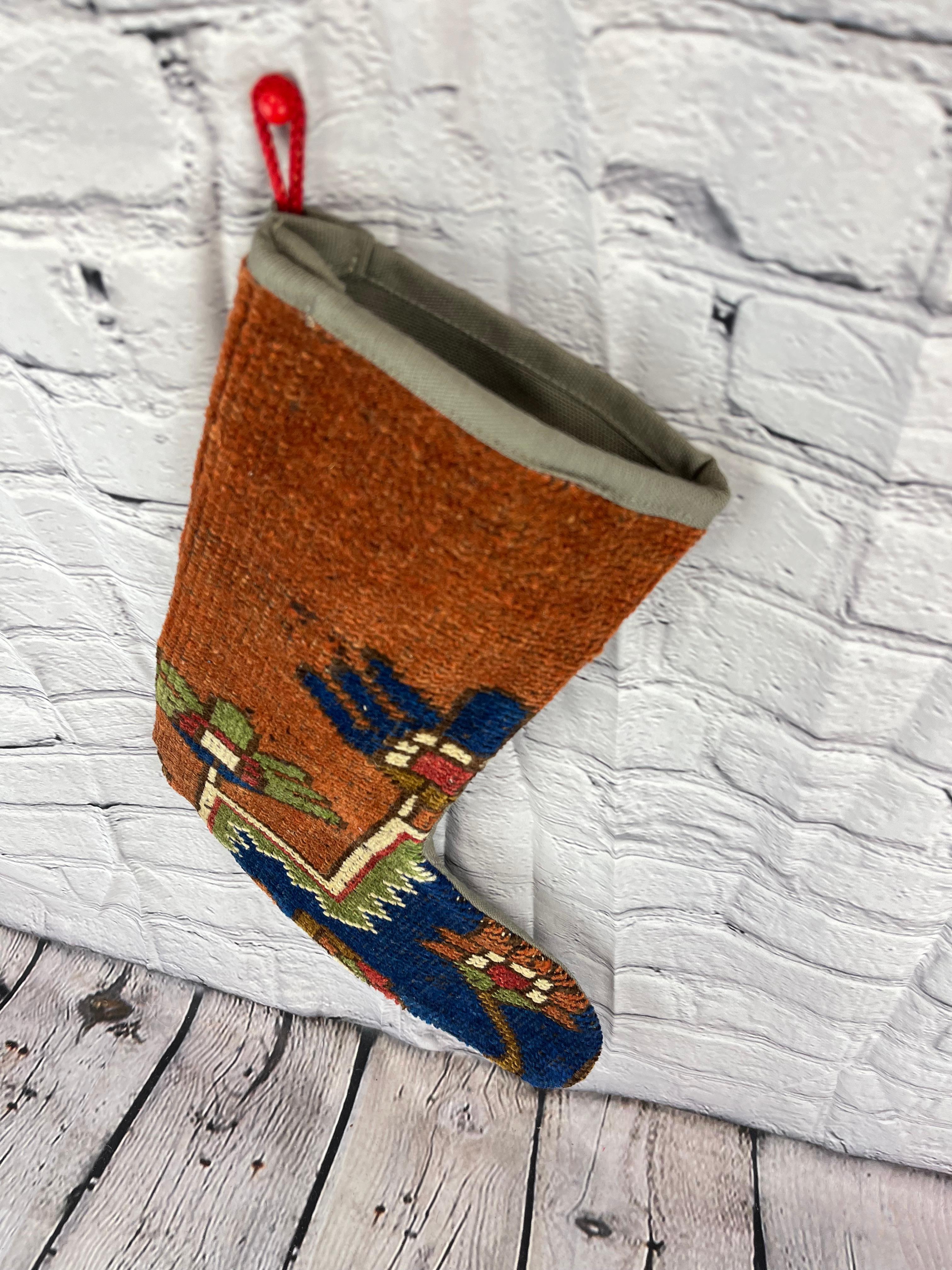 Vintage Handmade Turkish Rug Christmas Stocking In New Condition For Sale In Houston, TX