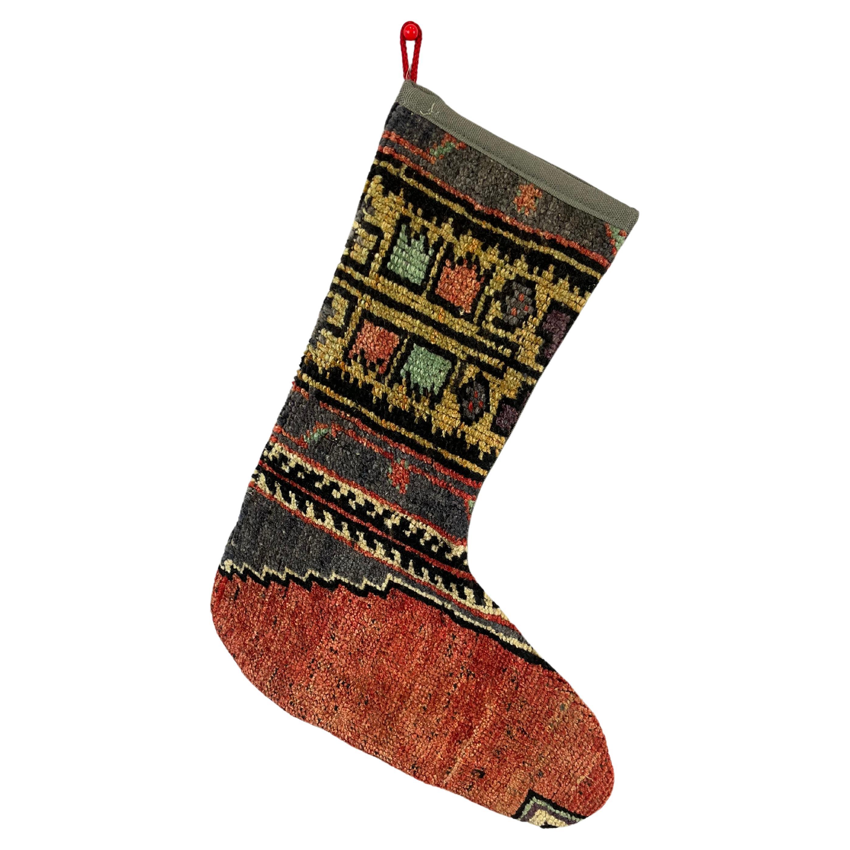 Handgefertigter türkischer Teppich, Weihnachts Stocking, Vintage