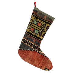 Calza di Natale vintage fatta a mano con tappeto turco