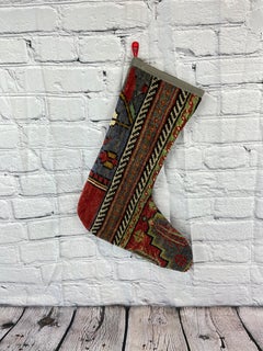 Calza di Natale vintage fatta a mano con tappeto turco