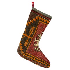 Alfombra turca vintage hecha a mano Calcetín de Navidad