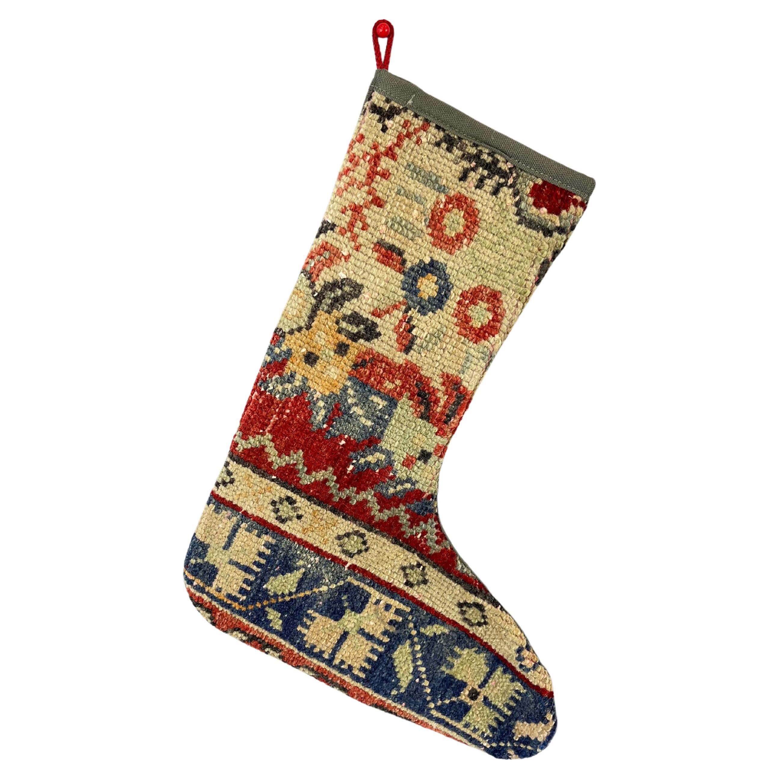 Vintage Handmade Turkish Rug Christmas Stocking For Sale