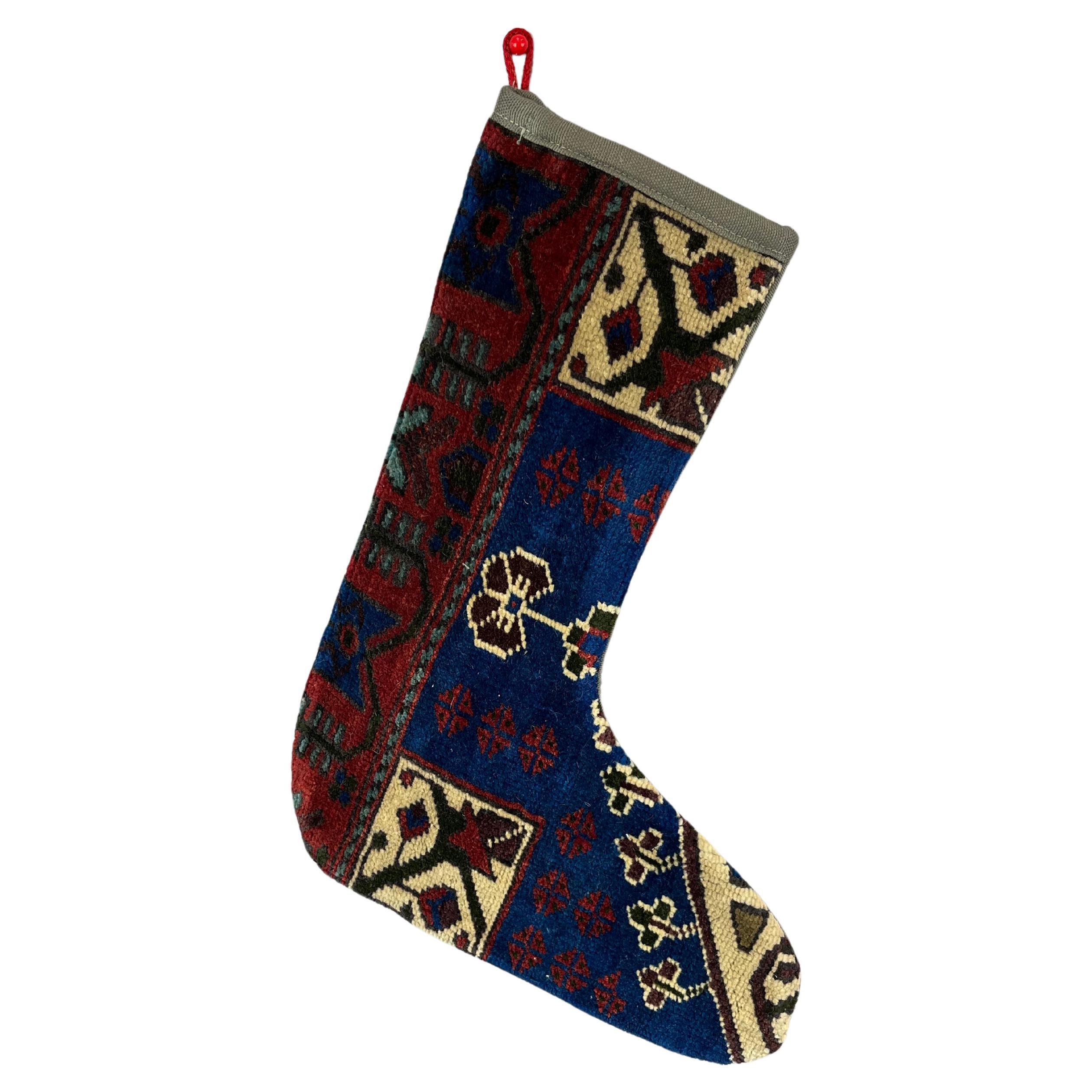 Vintage Handmade Turkish Rug Christmas Stocking For Sale