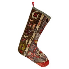 Calza di Natale vintage fatta a mano con tappeto turco