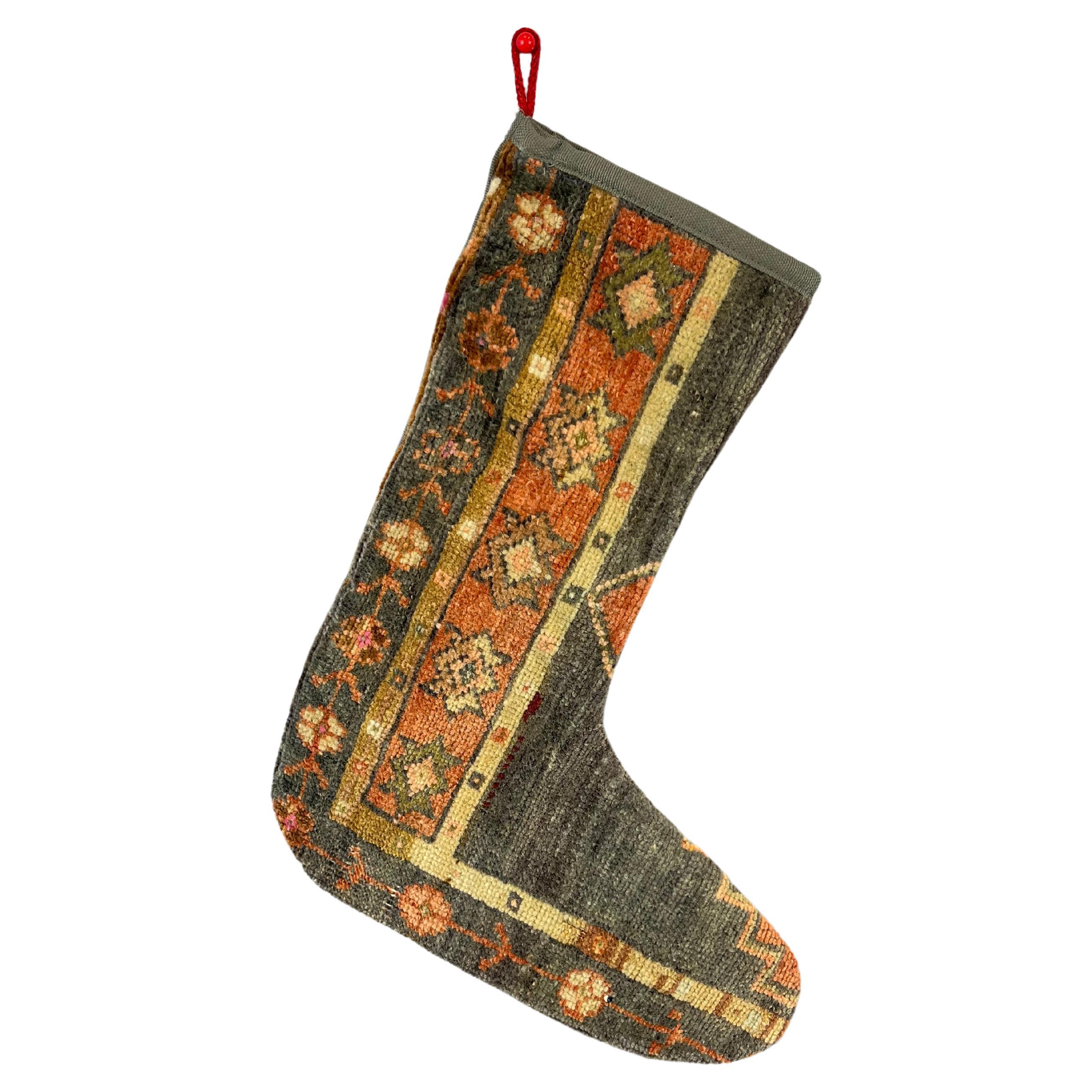 Vintage Handmade Turkish Rug Christmas Stocking For Sale