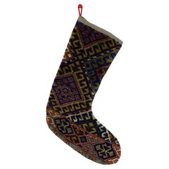 Calza di Natale vintage fatta a mano con tappeto turco
