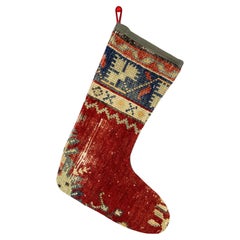 Handgefertigter türkischer Teppich, Weihnachts Stocking, Vintage