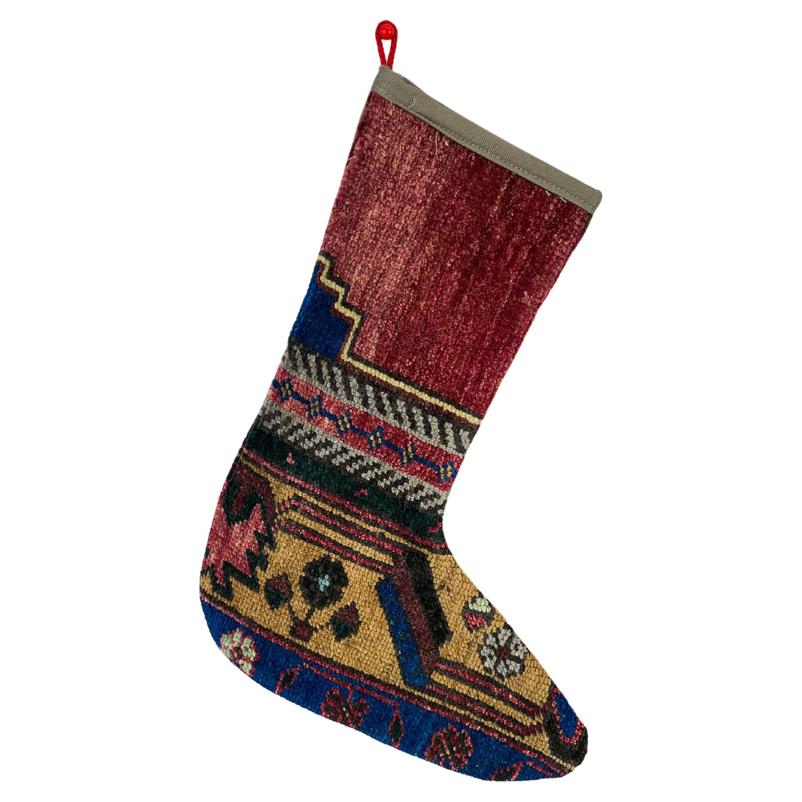 Vintage Handmade Turkish Rug Christmas Stocking For Sale