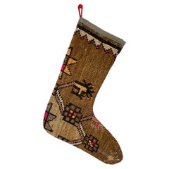 Calza di Natale vintage fatta a mano con tappeto turco