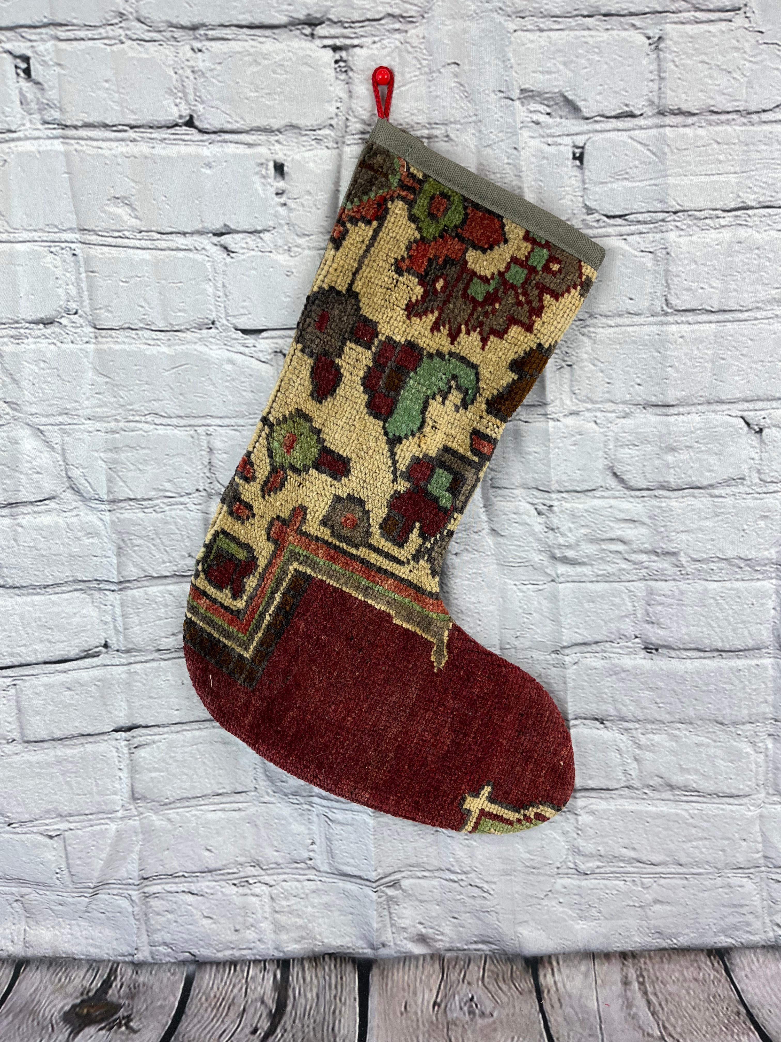 Vintage Handmade Turkish Rug Christmas Stocking