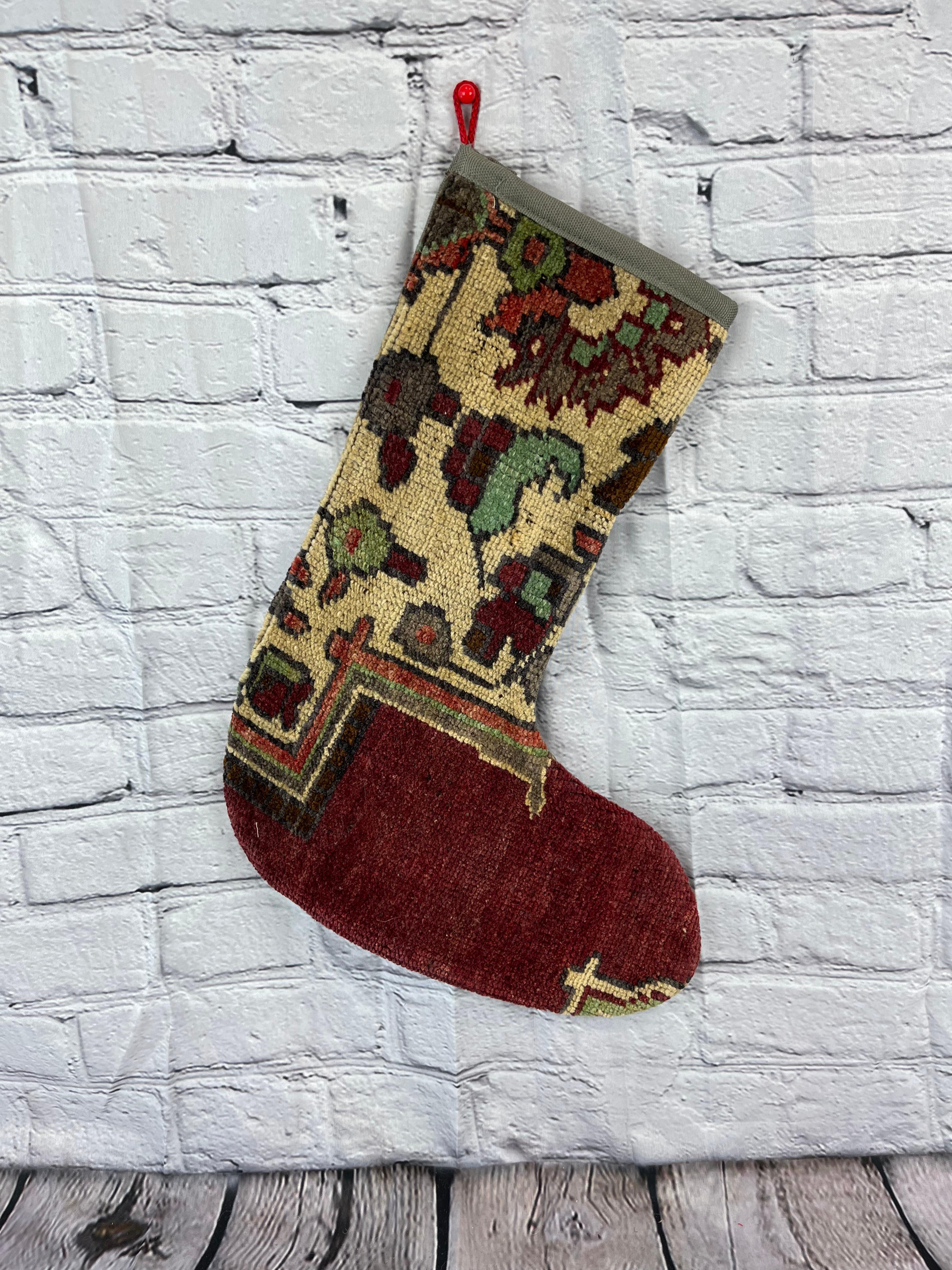 Vintage Handmade Turkish Rug Christmas Stocking For Sale