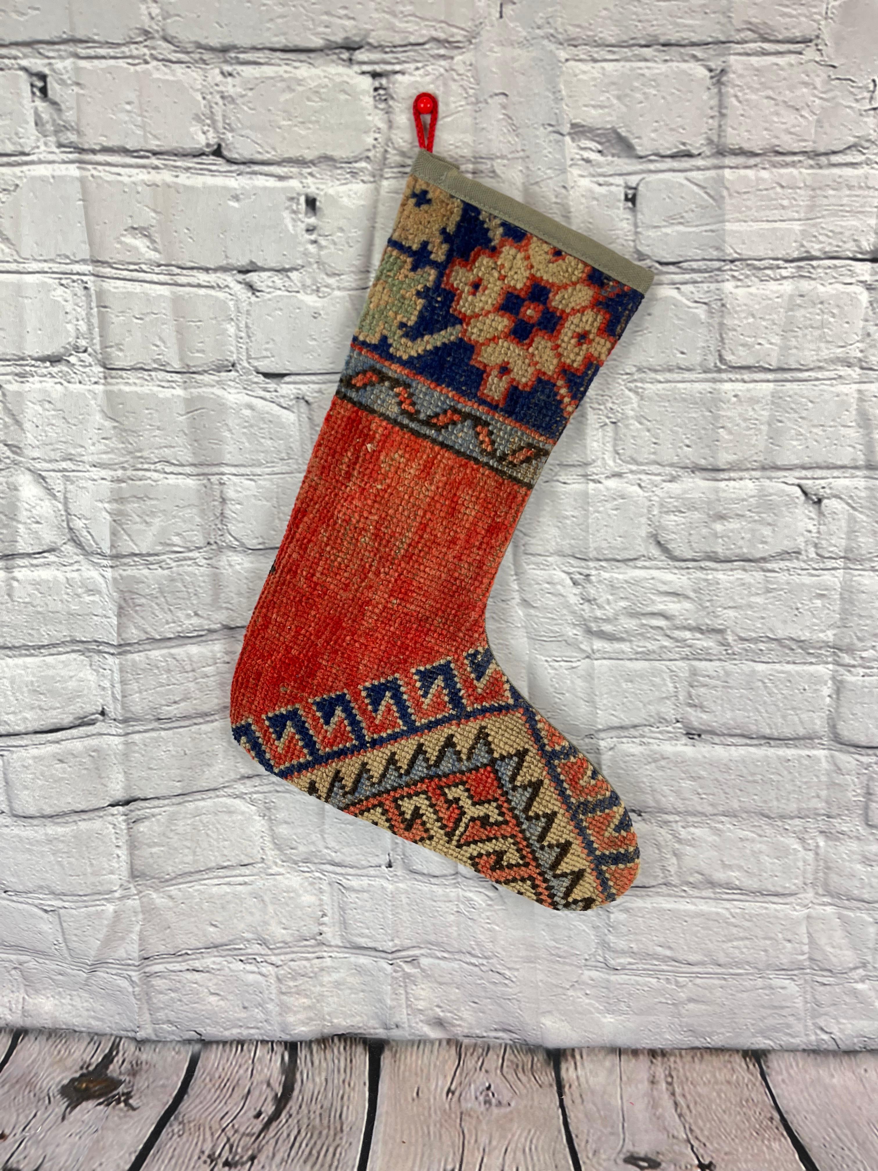 Vintage Handmade Turkish Rug Christmas Stocking