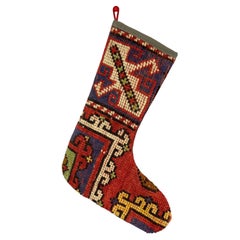 Calza di Natale vintage fatta a mano con tappeto turco