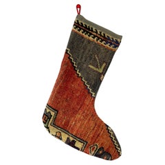 Calza di Natale vintage fatta a mano con tappeto turco