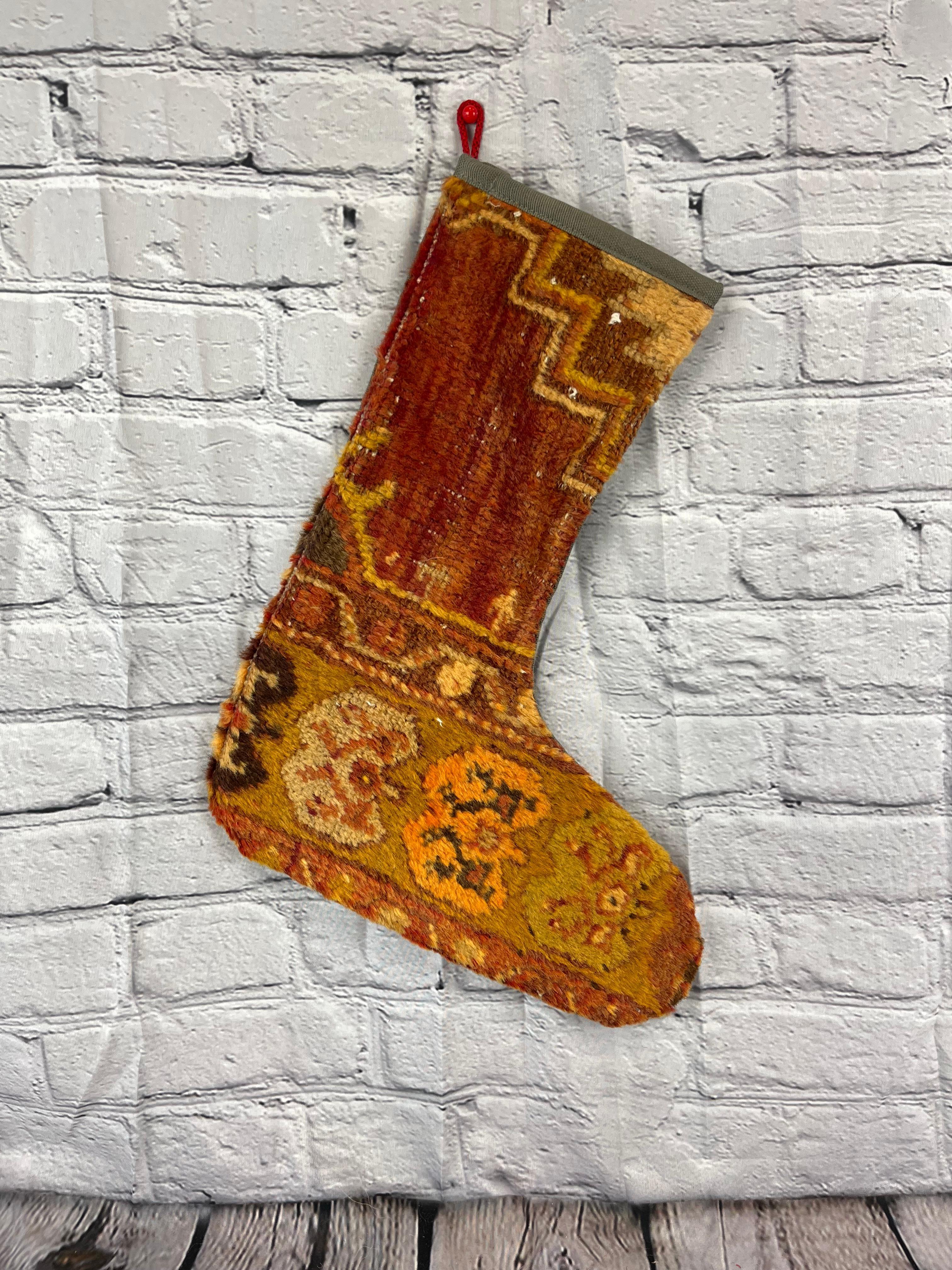 Vintage Handmade Turkish Rug Christmas Stocking