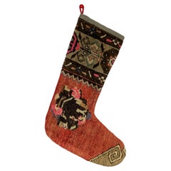 Alfombra turca vintage hecha a mano Calcetín de Navidad