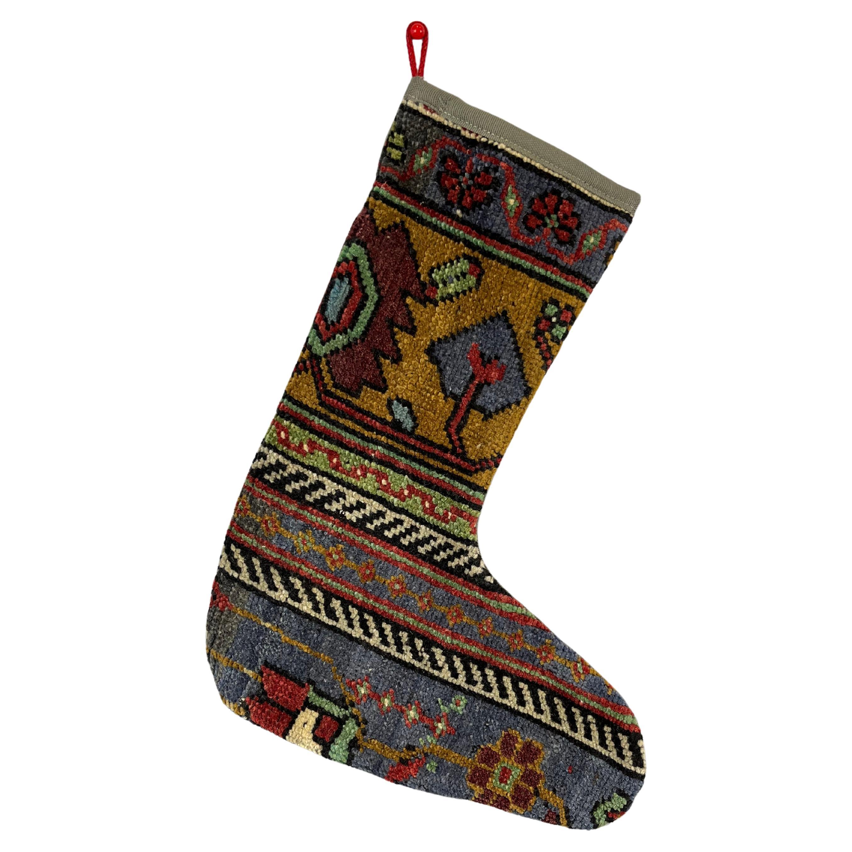 Vintage Handmade Turkish Rug Christmas Stocking For Sale