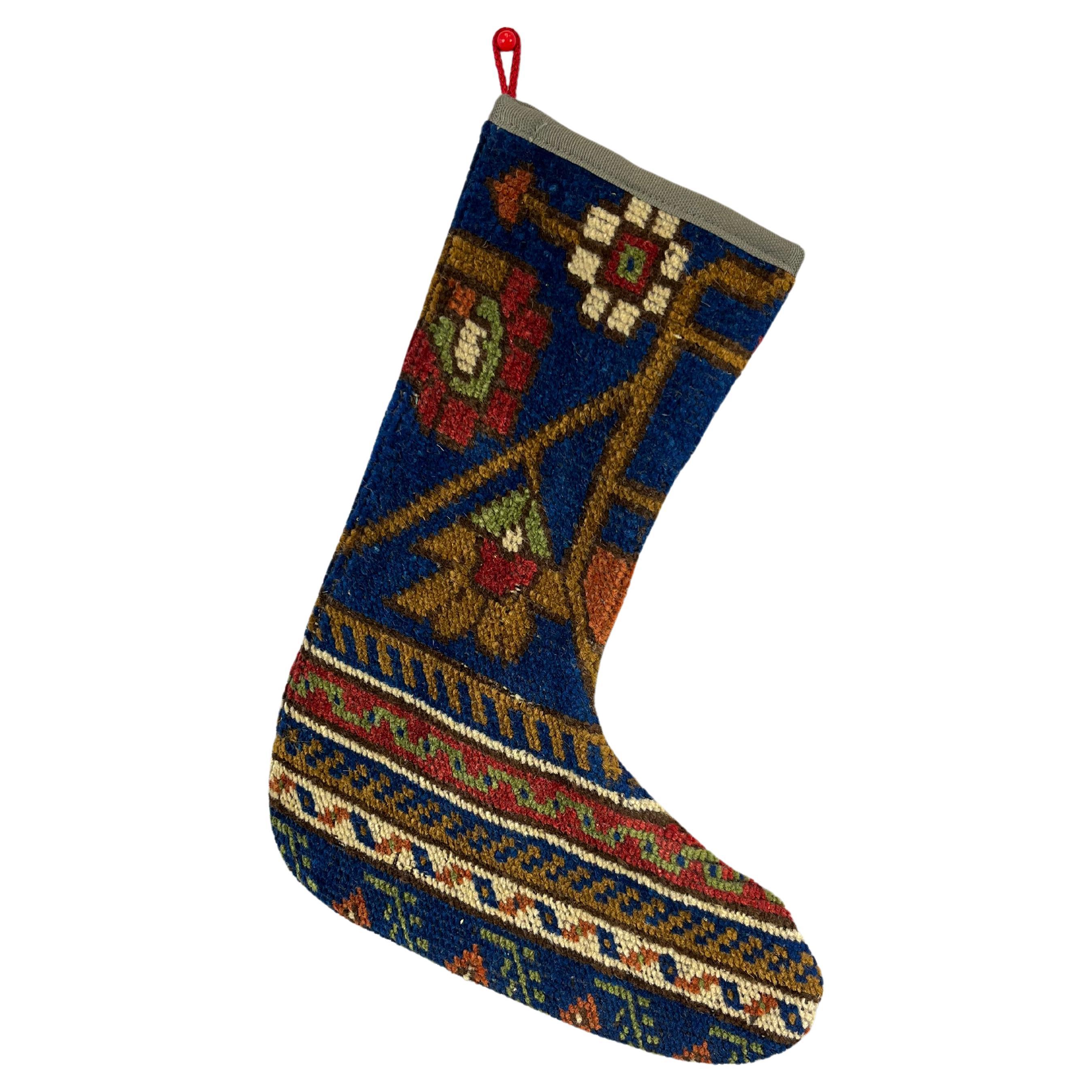 Vintage Handmade Turkish Rug Christmas Stocking For Sale