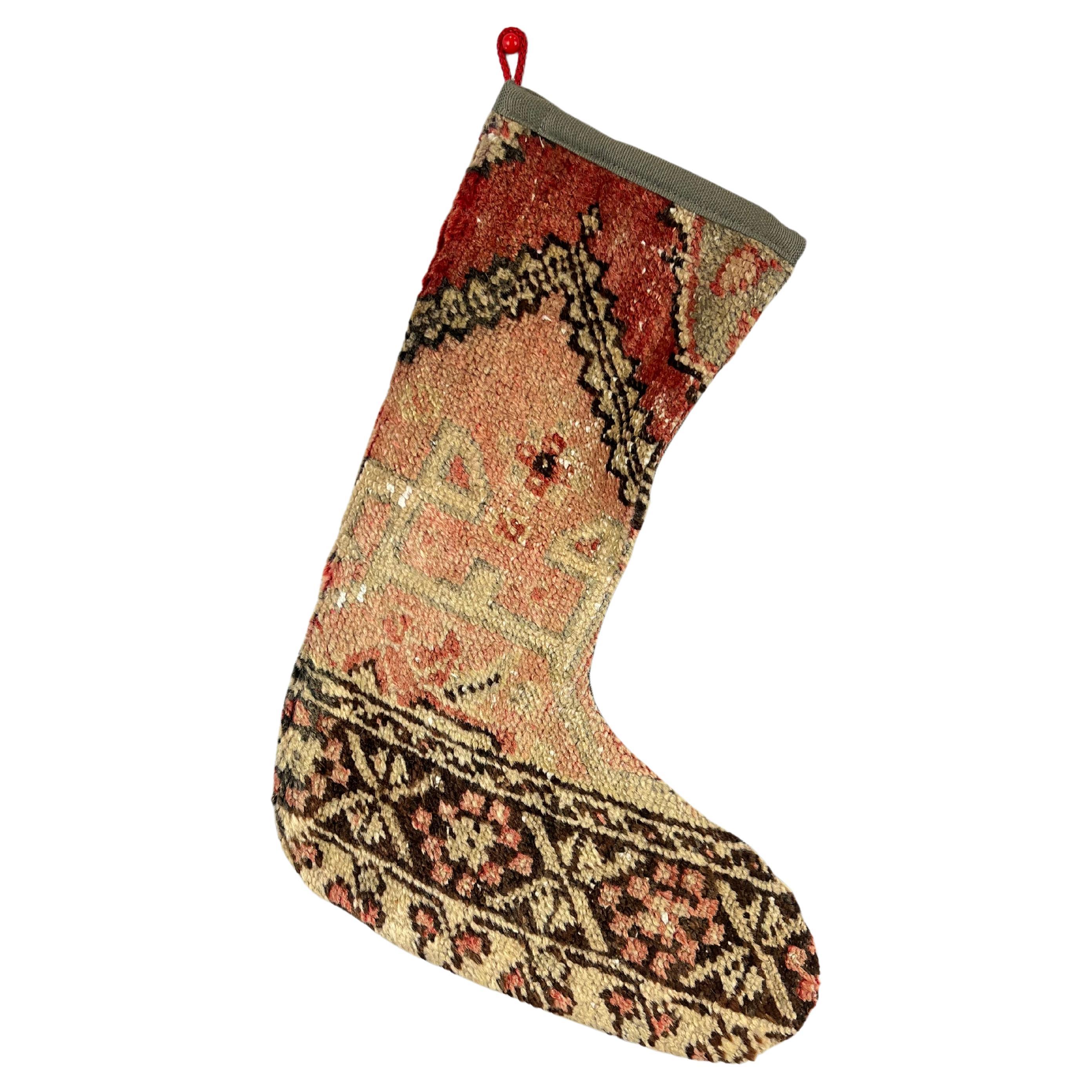 Vintage Handmade Turkish Rug Christmas Stocking For Sale