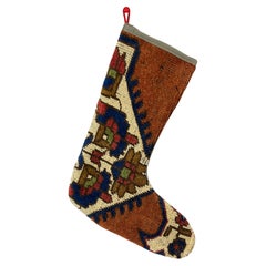 Calza di Natale vintage fatta a mano con tappeto turco