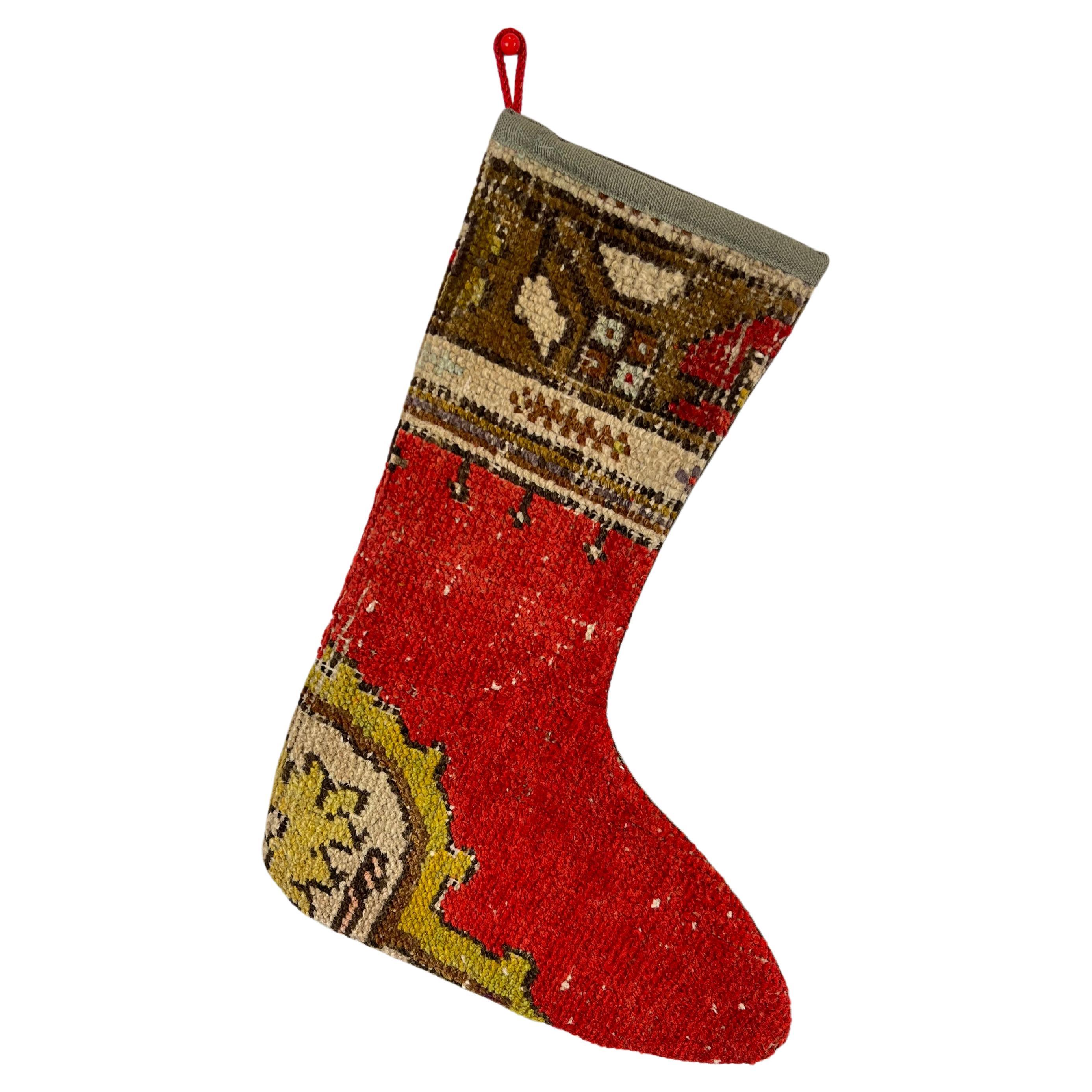 Vintage Handmade Turkish Rug Christmas Stocking