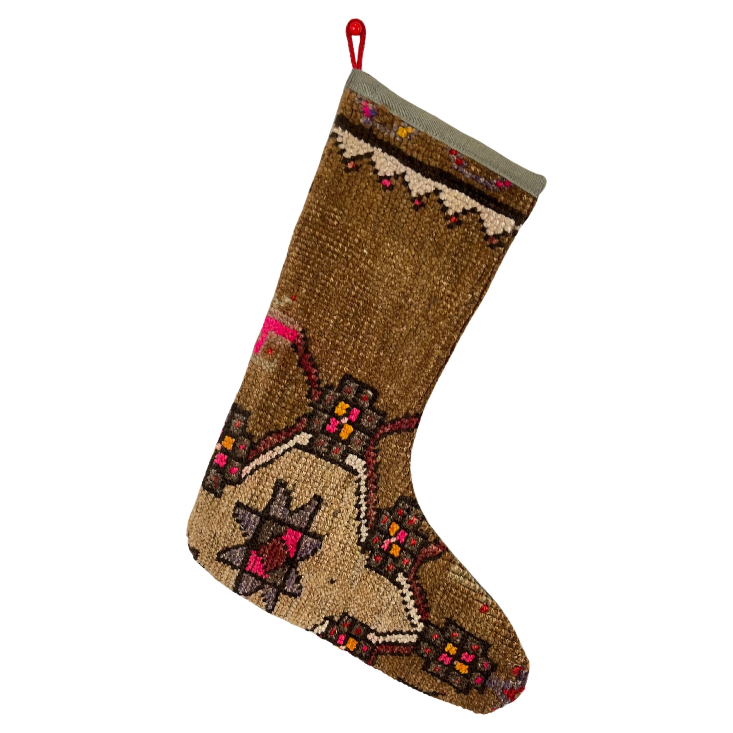 Handgefertigter türkischer Teppich, Weihnachts Stocking, Vintage