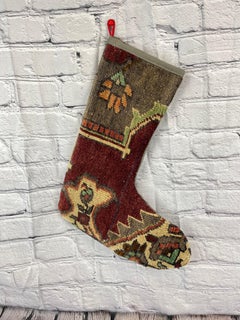 Alfombra turca vintage hecha a mano Calcetín de Navidad