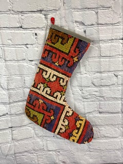 Handgefertigter türkischer Teppich, Weihnachts Stocking, Vintage