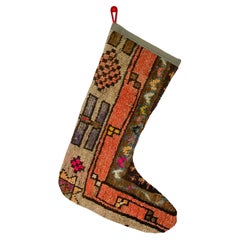 Calza di Natale vintage fatta a mano con tappeto turco