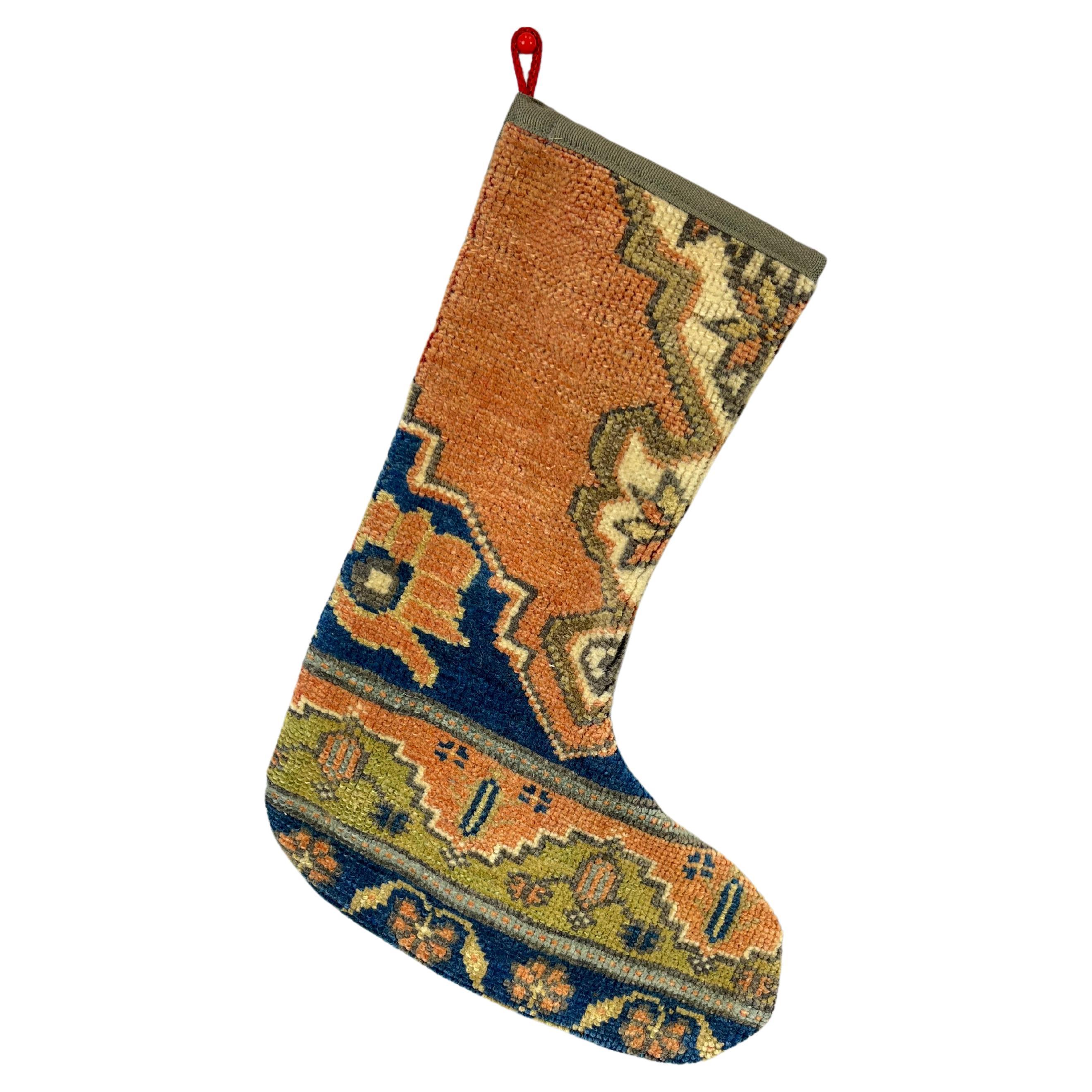 Handgefertigter türkischer Teppich, Weihnachts Stocking, Vintage