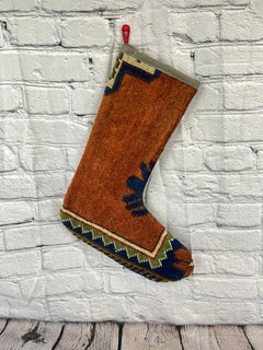 Calza di Natale vintage fatta a mano con tappeto turco