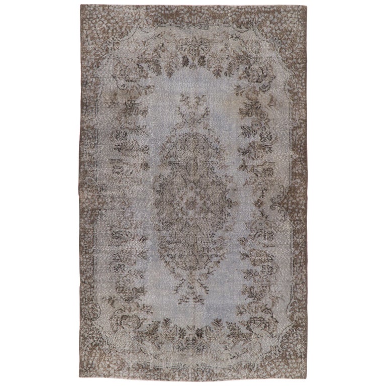 6x10 Ft Vintage Handmade Anatolian Area Rug ReDyed in Gray Color For
