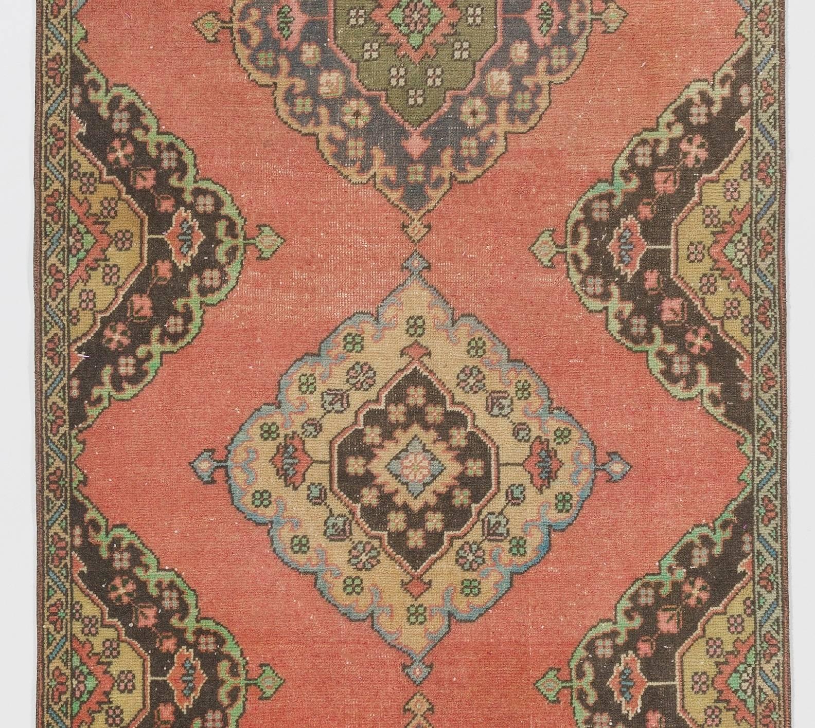 Oushak 3.7x11.5 Ft Vintage Handmade Turkish Runner Rug, Wool Hallway Carpet For Sale