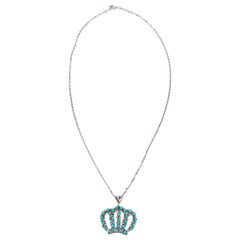 Vintage Handmade Turquoise & 925 Silver Crown Necklace with a New Sterling Chain