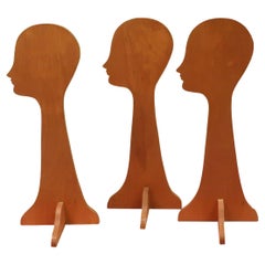 Retro Handmade Wood Hat Stands - Set of 3