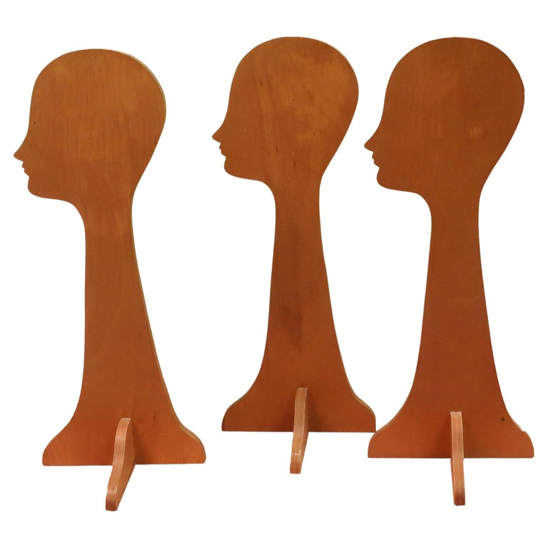 Vintage Handmade Wood Hat Stands Set of 3 For Sale at 1stDibs