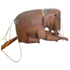 Vintage Handmade Wooden Elephant Marionette