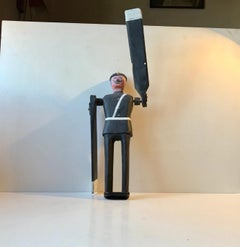 Vintage Handmade Wooden Whirligig Officer, European Folk Art, 1950s