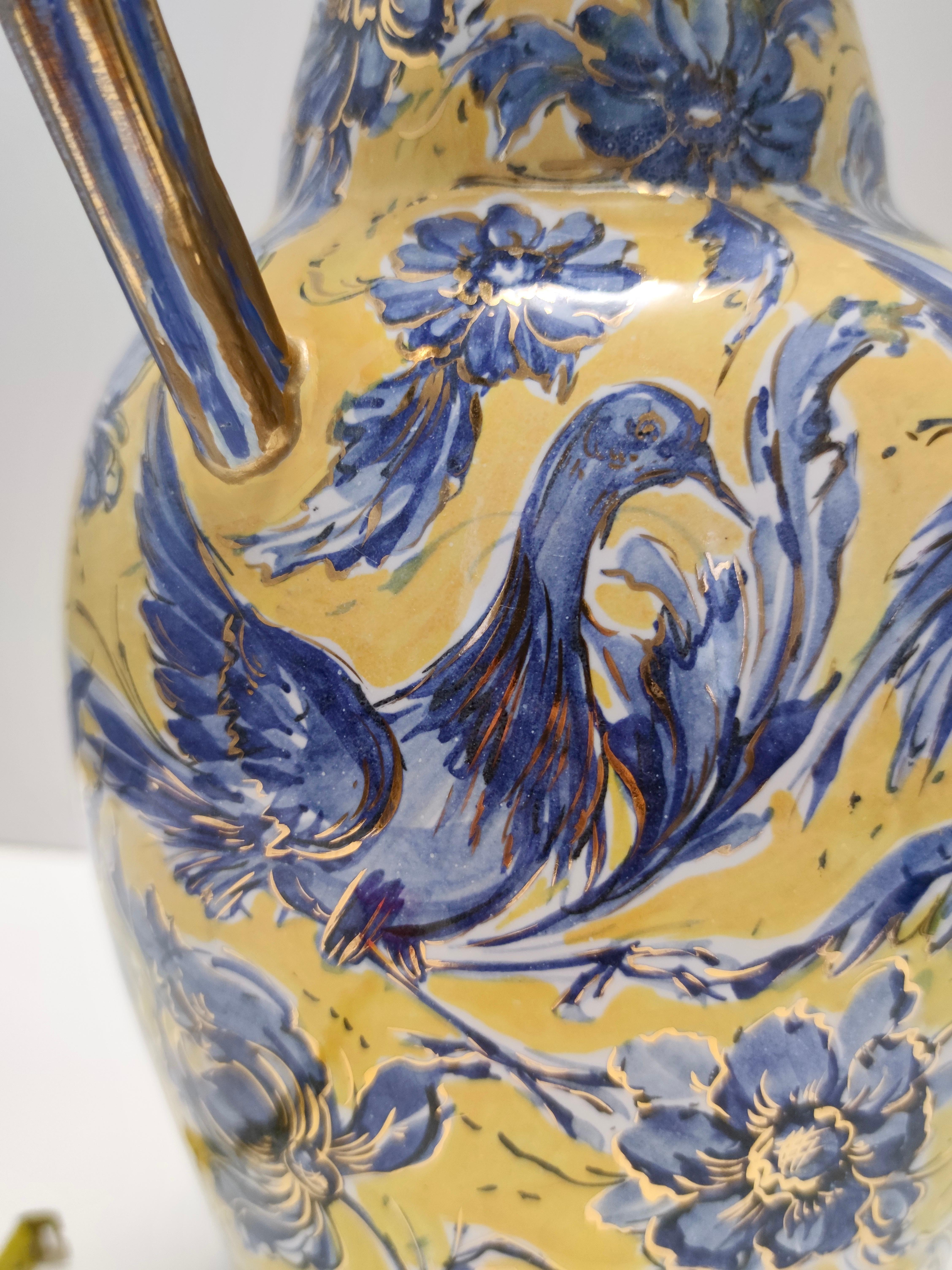 Handmade Yellow and Blue Glazed Ceramic Amphora Vase by Zulimo Aretini, Italy For Sale 5