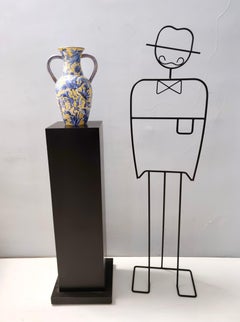 Handgefertigte gelbe und blaue glasierte Keramik-Amphora-Vase von Zulimo Aretini, Italien