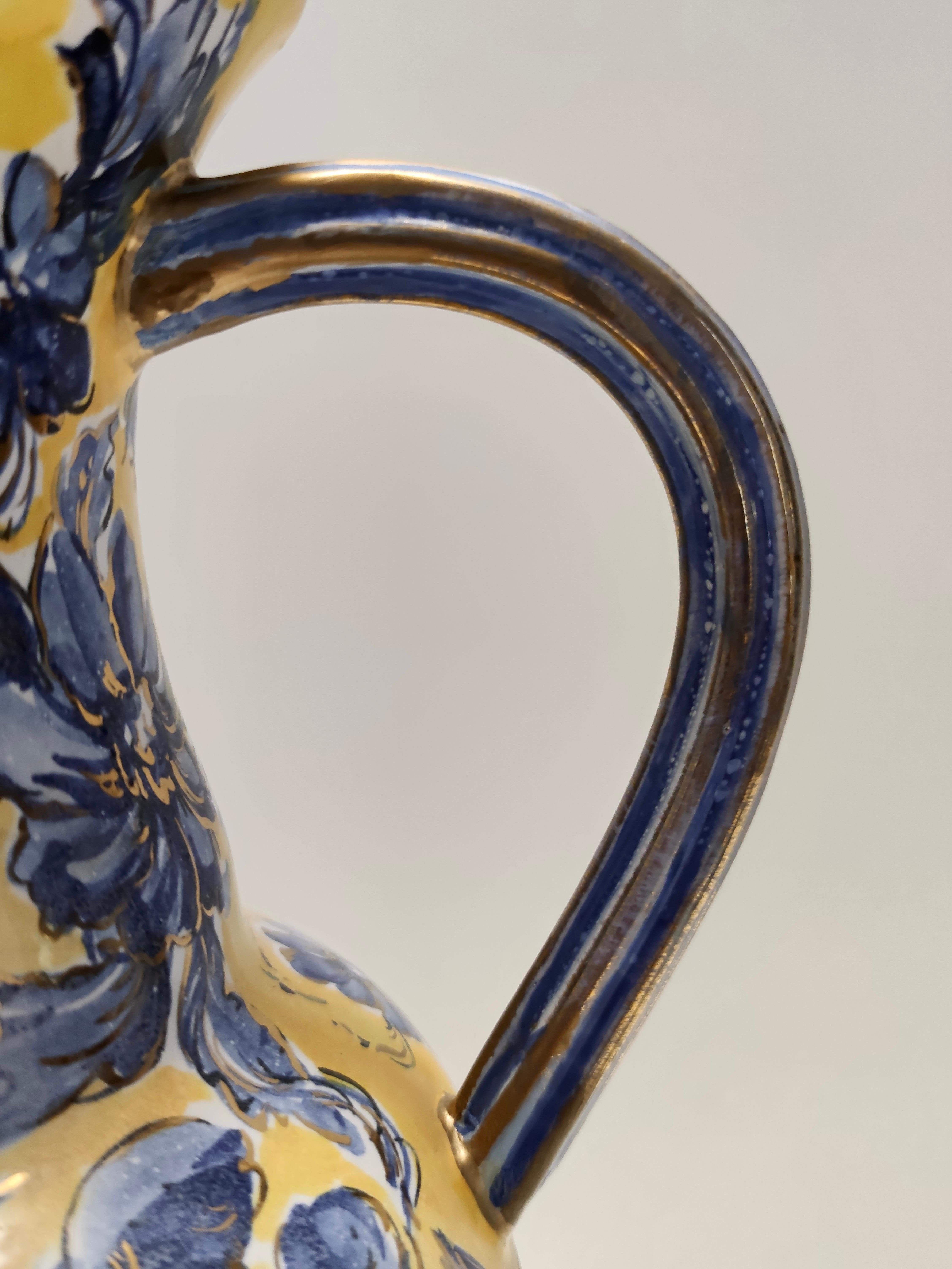 Céramique Vase Amphora en céramique émaillée jaune et bleue fait main par Zulimo Aretini, Italie en vente