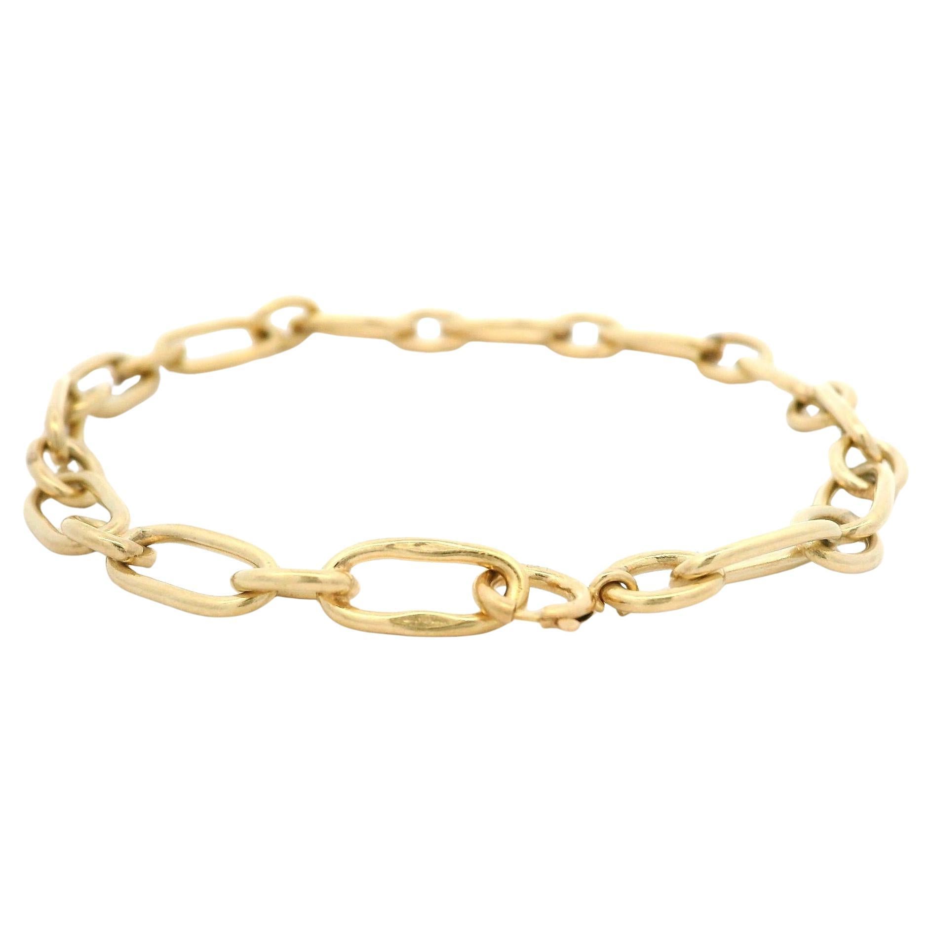 Vintage Handmade Gelbgold Oval 
Runde Open Link Chain Charm Armband im Angebot